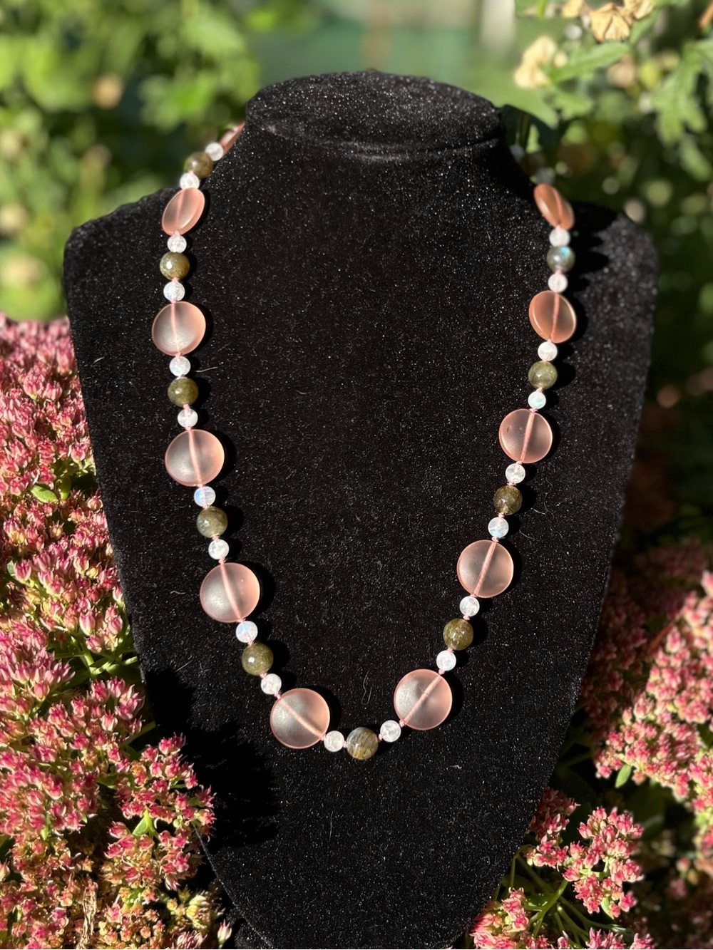 Beaded Labradorite and sea glass necklace.